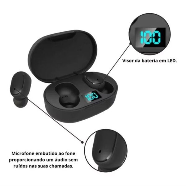 Fone De Ouvido Sem Fio E6s Bluetooth 5.0 Tws Preto - Imagem 2